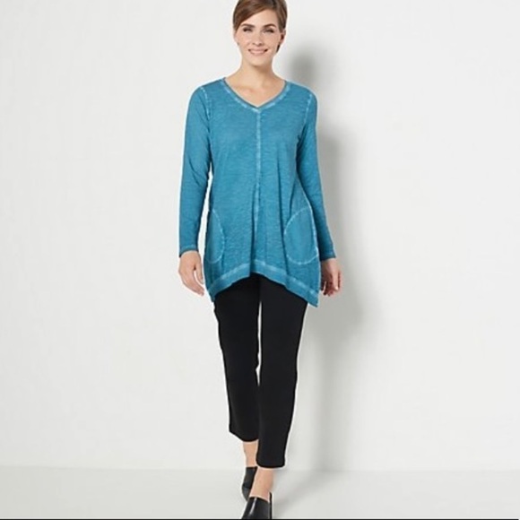 Logo by Lori Goldstein Distressed Cotton Slub Top Peacock Blue - Picture 3 of 14
